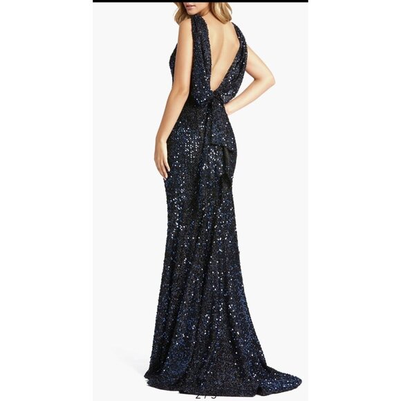Mac Duggal Dresses & Skirts - Mac Duggal Long Formal Sequin Drape Back Gown Dress 10 Midnight Blue NWT